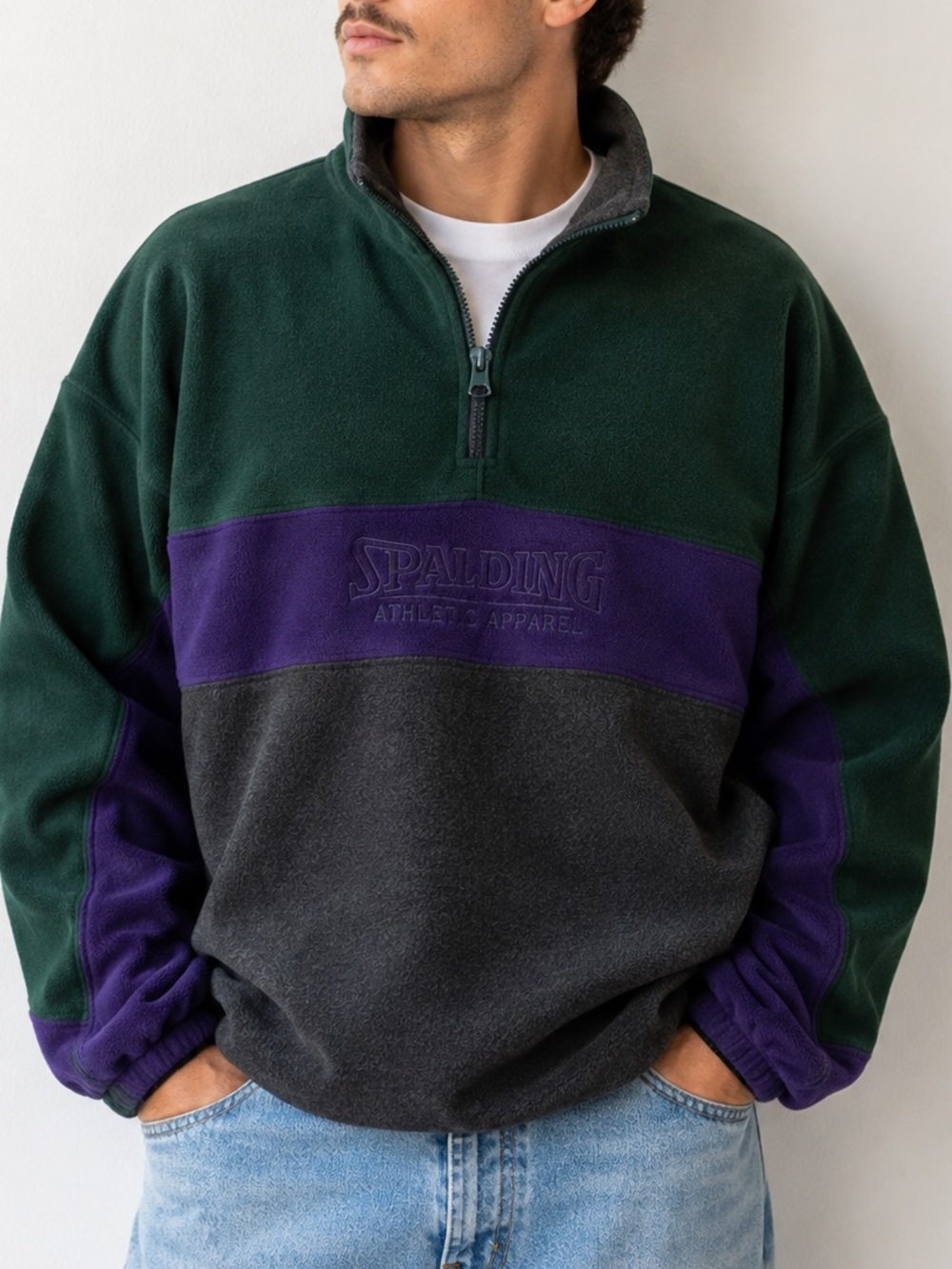 Vintage Spalding Athletic Apparel Colorblock Fleece Pullover XL 90s
